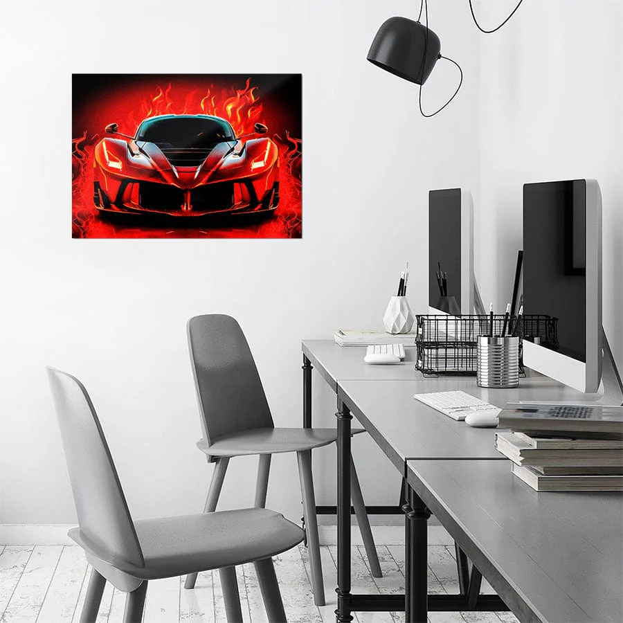 Red Sports Car Flames - Metal Wall Art - Image 3