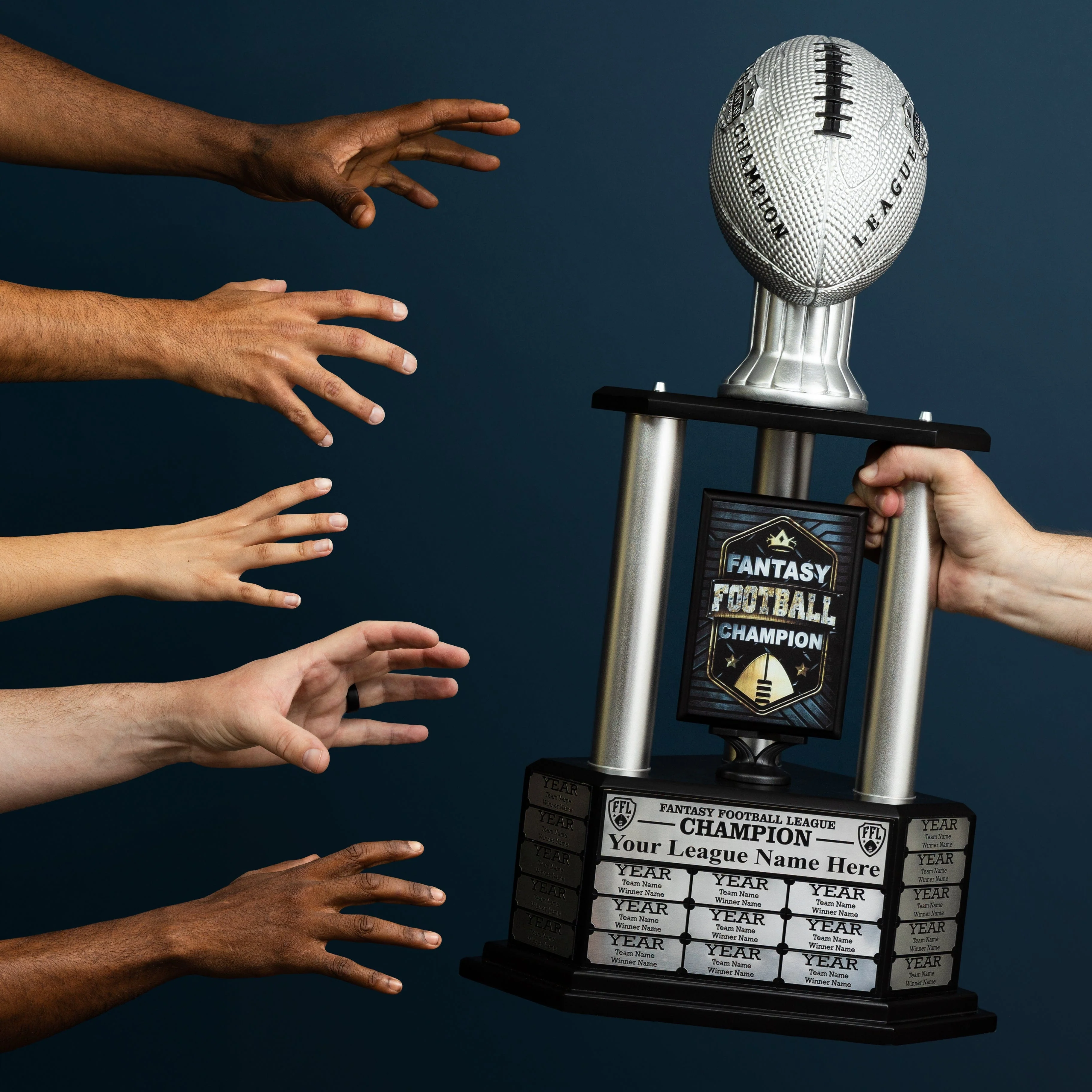 26"-56" Perpetual Fantasy Football Trophy - Silver Football - Image 6